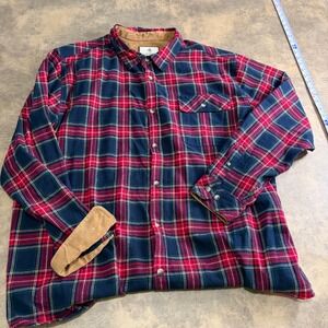Legendary Whitetails Buck Camp Flannel Shirt Mens 2XL Blue Plaid Corduroy Trim